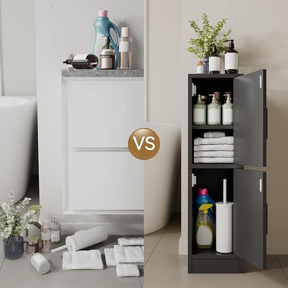 IBUYKE Small Bathroom Storage Cabinet, Narrow Floor Corner Cabinet with 2 Doors & Adjustable Shelf, Small Bathroom Organizer, Space-Saving Storage Solution for Toilet, Laundry Room UWBS002B
