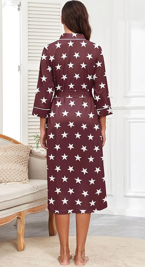 PrinStory Womens Robe Long Knit Bathrobe Lightweight Soft Robes Ladies Bath Robe