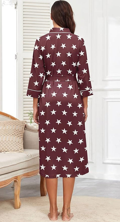 PrinStory Womens Robe Long Knit Bathrobe Lightweight Soft Robes Ladies Bath Robe