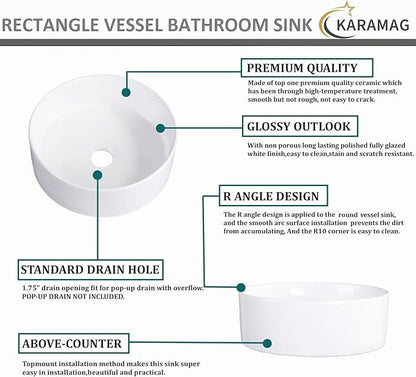 Bathroom Sink 12 Inch Round Vessel Sink Above Counter Porcelain Ceramic Small Sink Bowl Ceramic Vessel Sinks for Bathrooms Ideal for Small Space (12.2"x12.2"x4.3")