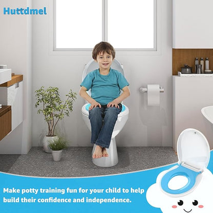 Potty Training Seat Built-in Toilet Seat, Round Toilet Seat 16.5inch with Baby Seat 2 in 1 Soft Close Quiet No Slapping, Magnetic Absorption, Easy Installation for Bottom Fixing Toilet，White and Blue