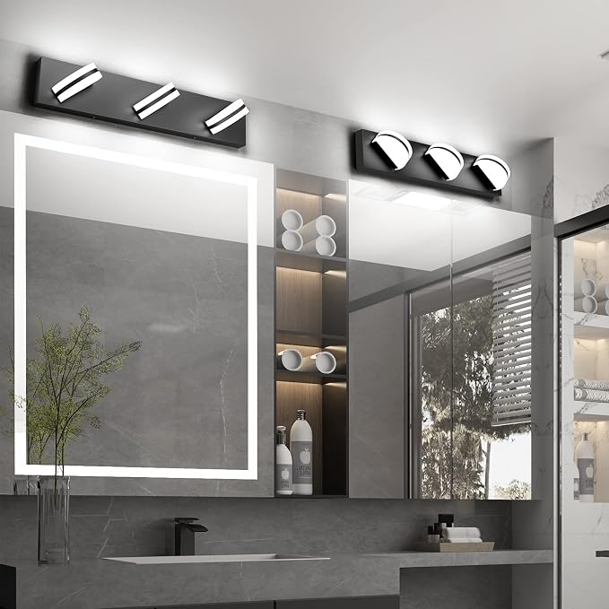 Aipsun LED Modern Black Vanity Light Acrylic Vanity Light Over Mirror 3 Lights Bathroom Wall Light