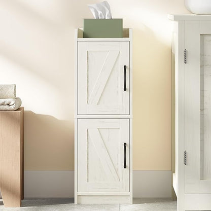 Bathroom Storage Cabinet, Small Corner Floor Cabinet with Door and Shelves, Narrow Bathroom Organizer and Paper Storage with Adjustable Shelves, for Small Spaces, Rustic White BC27114X