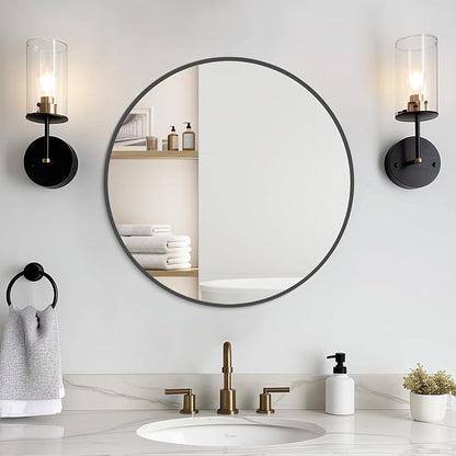 Round Wall Mirror 20 inch Black Circle Mirror for Bathroom with Metal Framed, Round Black Mirror for Wall Decor, Vanity, Entryway Living Room