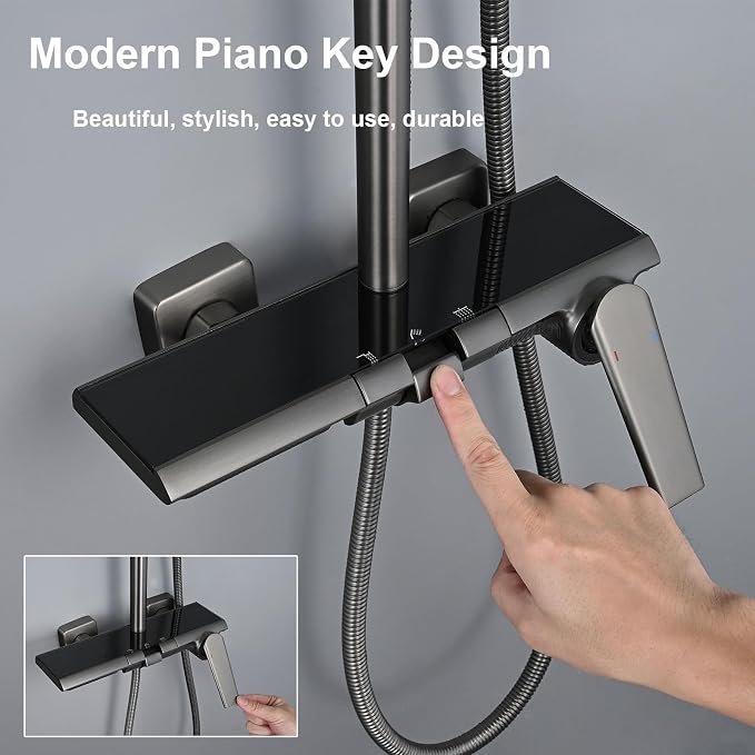 Exposed Shower System, Modern Piano Key Design, BSS0321 Shower Head Set, 30x20cm Shower Faucet Sets Complete, Handheld, Bathtub Faucet, 59A All Copper, Anti-Corrosion