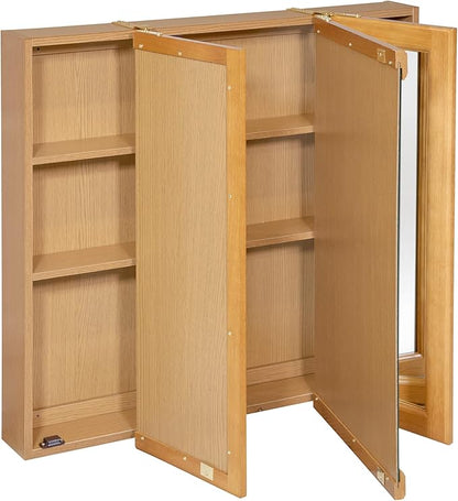Design House Richland Medicine Cabinet, Fully Assembled, Wall Mounted, 3 Mirrored Doors, Wood Frame, Oak Finish, 36 in x 4.75 in x 30 in, 530576-NOK