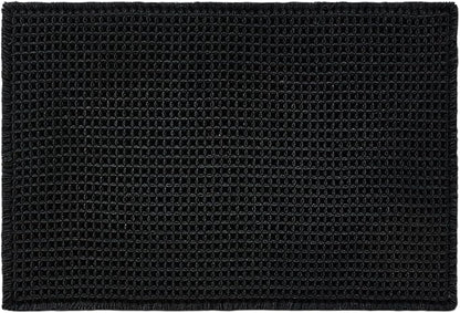 TYUU Black Waffle Bath Mat, Boho Bathroom Rugs Non Slip Washable, 30x20 | Super Absorbent Quick Dry Bath Rug, Non-Slip Backing, Soft Waffle Washable Farmhouse Bathroom Mats, Tub, Shower & Home Decor