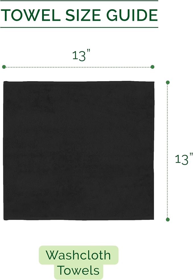 Elegant Comfort 100% Turkish Cotton Corduroy Ribbed Luxury Washcloths 6 Pack Soft 13 x 13 Inch - Higly Absorbent, Durable, Quick Dry, Spa Premium Hotel Quality for Bathroom or Travel, Black