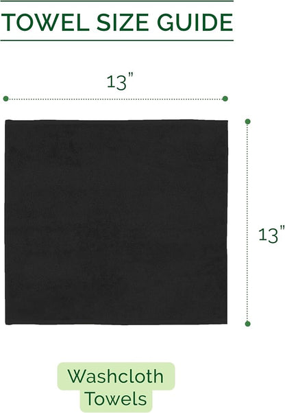 Elegant Comfort 100% Turkish Cotton Corduroy Ribbed Luxury Washcloths 6 Pack Soft 13 x 13 Inch - Higly Absorbent, Durable, Quick Dry, Spa Premium Hotel Quality for Bathroom or Travel, Black