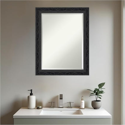 Amanti Art Black Bathroom Mirror for Over Sink, 28x22 Filigree Gloss Black Rectangle Vanity Mirror, Medium Traditional Frame, Hangs Horizonally and Vertically, Bathroom Wall Decor, Beveled Edge