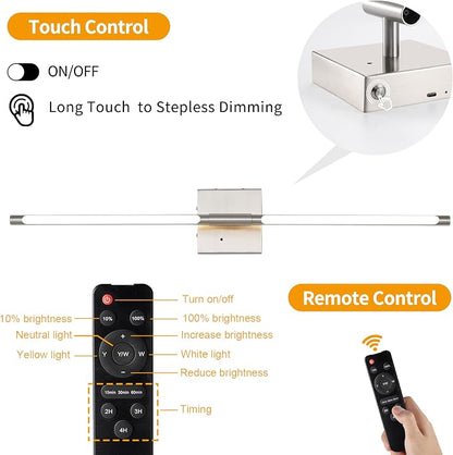 Morauroral Battery Operated Wall Sconces Set of 2, Dimmable Battery Wall Sconce with Remote Control, Sand-Nickel LED Rechargeable Sconces, 24 Inch Modern Wireless Wall Lights for Bedroom, Living Room
