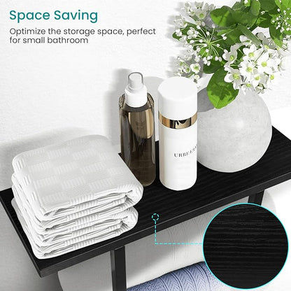 ELITEROO Towel Holder for Bathroom Wall, Wooden Towel Rack Shelf | Hanging Towel Organizer with 3 Hooks for Small Bathroom Storage, Bath Rolled Towel Shelf for RV, Camper, Black