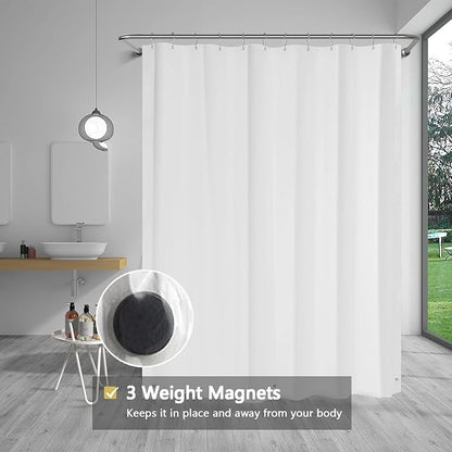 White Shower Curtain Liner, 4G PEVA Shower Liner, Plastic Peva Waterproof Shower Curtains, 72x72 inch with Grommet Holes 3 Magnetic Weights