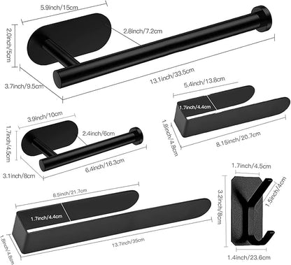 HUFEEOH Adhesive Bathroom Accessories Set, 6 Piece Bathroom Hardware Set Towel Racks for Bathroom Wall Mounted Black Towel Bar Set