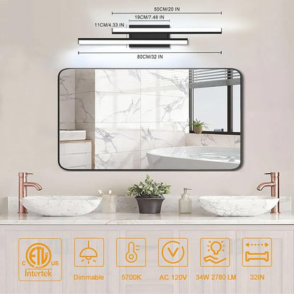32 in Retractable Bathroom Vanity Light-ETL Certificated 5700K Bathroom Light Bar Vanity for Mirror-34W 2 Pack