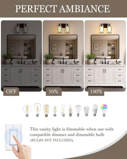 2-Light Oil Rubbed Bronze Bathroom Light Fixtures Over Mirror, 13.2" UL-Listed Modern Farmhouse Wall Sconce Lights with Milk White Frosted Glass and Metal Cage for Bath, E26, CH9176ORBW-2W