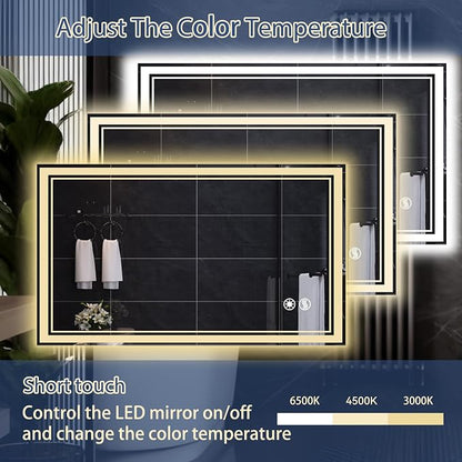 48“ x 28” LED Bathroom Mirror with Lights Anti-Fog Dimmable 3 Colors LED Mirror for Bathroom Memory Function Smart Mirror Wall Mounted Horizontal/Vertical