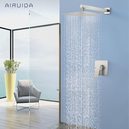 Airuida Shower Faucet Set,10 Inch Shower Valve Kit,Brushed Nickel | Male Threads,Rough-in Valve Shower Trim Kit,Single Handle Control Shower Set