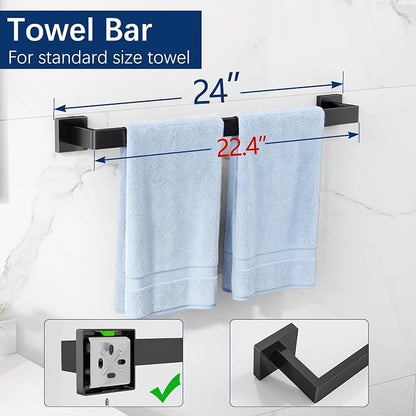 Gypie Bathroom Accessories Set Wall Mounted, 5-Piece 24In Matte Black | Stainless Steel Modern Wall Mount Towel Racks for Bathroom Towel Bar Set