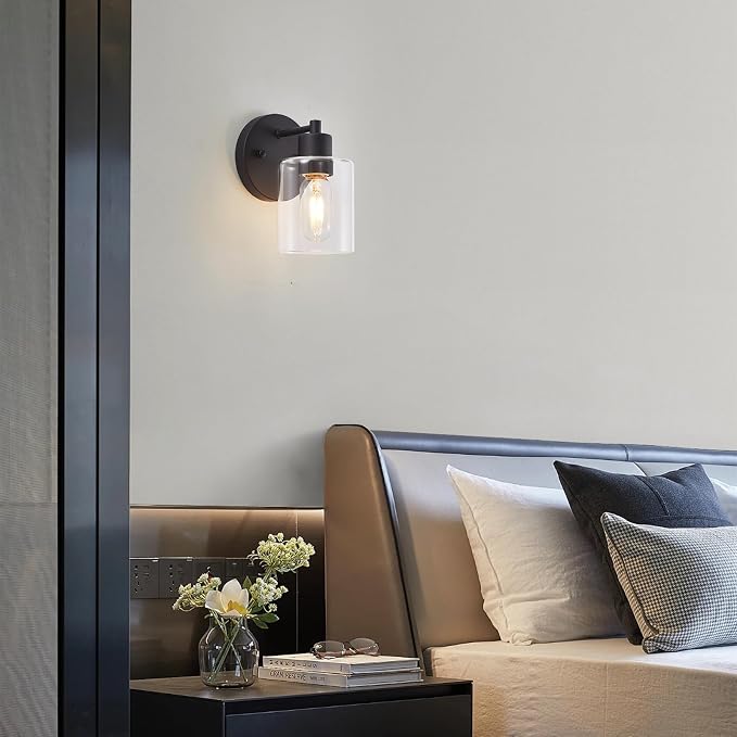 Wall Sconces for Bathroom, Modern Vanity Light Fixtures, Black Wall Mount Lighting Lanterns, Farmhouse Wall Lights with Clear Glass Shade for Bedroom Living Room Mirror Hallway Kitchen（2PACK）