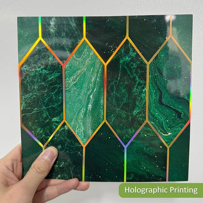 funlife Holographic Emerald Art Deco Peel and Stick Backsplash Self-Adhesive PVC Wall Tiles Easy DIY with Tools for Kitchen Bathroom and Laundry Room 5.9"x5.9"x50-Sheet Hex Emerald