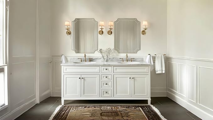 Scalloped Mirror for Bathroom, 22x30 Inch Brushed Gold | Rust-Proof Stainless Steel Thin Frame, Unique Segmented Glass Pieces Design, Wall-Mounted Vertical/Horizontal