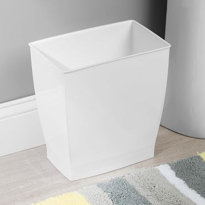 iDesign,Plastic Spa Rectangular Trash, Waste Basket Garbage Can for Bathroom, Bedroom, Home Office, Dorm, College, 2.5 Gallon, White | Slim Rectangle, For Bedroom, For Office, For Dorm