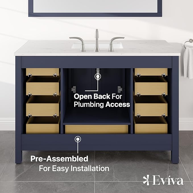 Eviva Aberdeen 48 in. Blue Single Sink Bath Vanity with Carrara Quartz Top and Undermount Porcelain Sink