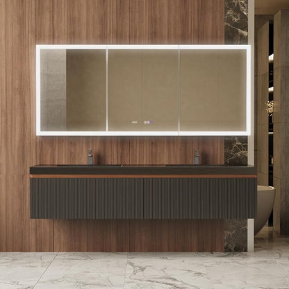 72 in. W Smart Lighted Medicine Cabinet with Mirror for Bathroom, Recessed/Surface Mount Medicine Cabinet with Anti-Fog, 1800W Charging Station, USB Ports, 3 Color Lights