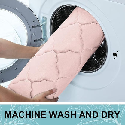 OLANLY Memory Foam Bath Mat Rug 30x20, Ultra Soft and Absorbent Bathroom Rugs, Non-Slip, Comfortable, Machine Washable Bath Carpet for Bathroom Floor, Tub, Shower and Home Decor Accessories, Pink