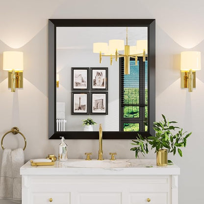 Black Bathroom Mirror, 36x32 Inch | Thick Metal Framed, HD Reflection, Anti-Rust, Hang Horizontally/Vertically, Suitable for Vanity, Bedroom, Bathroom, Entryway