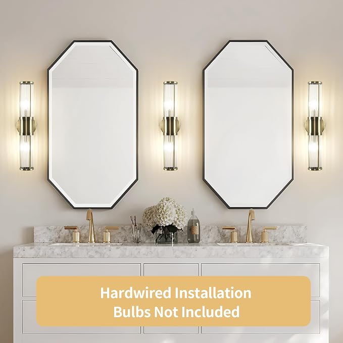 Modern Vanity Light Fixture, Brushed Bronze Wall Sconce with Glass Rod Shades, 2-Light Bathroom Mirror Lighting for Bronze Bathroom Light Fixture & Makeup Application (Bulbs Not Included)