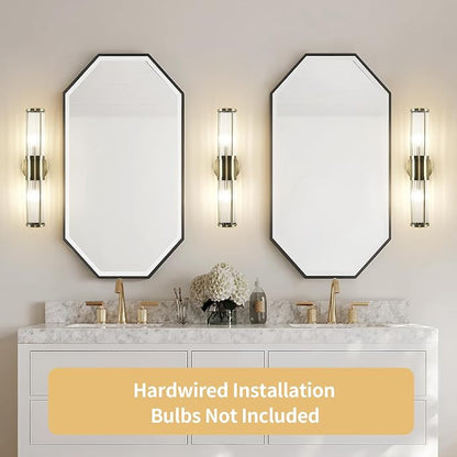 Modern Vanity Light Fixture, Brushed Bronze Wall Sconce with Glass Rod Shades, 2-Light Bathroom Mirror Lighting for Bronze Bathroom Light Fixture & Makeup Application (Bulbs Not Included)