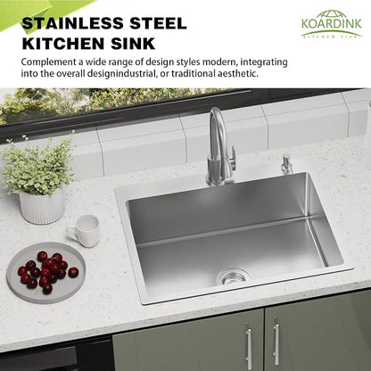 Kitchen And Bar Sink, 27x22 Inch Stainless Steel Drop In Modern Single Bowl Topmount Kitchen And Bar Sink Combo-Silicon Mat,Drain Strainer Set Compatibility With Various Kitchen&Bar Style