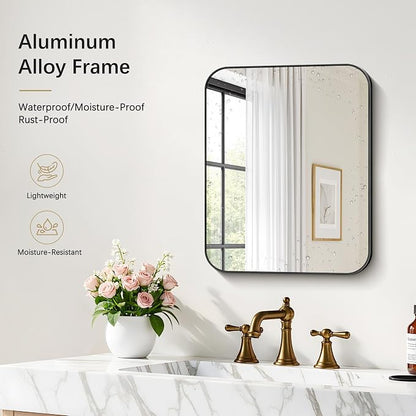 DESBING 16"x20" Bathroom Mirror for Over Sink, Black Framed Wall Mirror | High-Definition Shatterproof Vanity Mirror with Rounded Corner for Bedroom Living Room Entryway Horizontally or Vertically