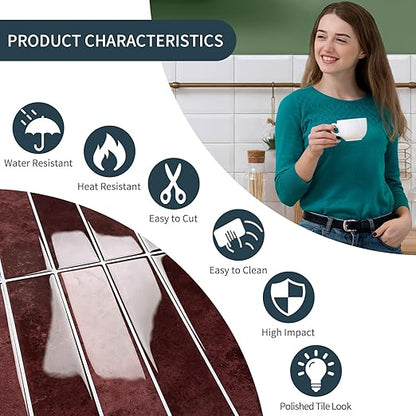 10 Sheets Upgraded Thicker Design Subway Tile Peel and Stick Backsplash | 12”×12”Self Adhesive Wall Tiles Stick on Back Splash for Kitchen,Bathroom,Camper(Vintage Red)