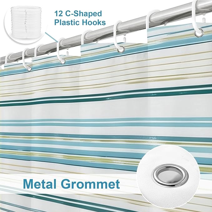 Neutral Minimalist Striped Shower Curtain, Ocean Modern Aesthetic Abstract Rustic Shower Curtains for Bathroom, Waterproof Bath Curtain with Hooks Machine Washable Bathtub Curtains 72x72 Inch Blue