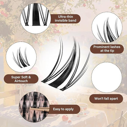 JMS&JMS Fairy Lash Clusters Manga Lashes Invisible Band, Anime Eyelashes | C Curl 8-18mix Super Thin Clear Band Reusable Soft Comfortable Natural Lash Extensions Lash Clusters with Spikes