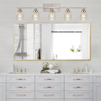 MELUCEE 5 Lights Brushed Nickel Bathroom Light Fixture with Hammered Glass | Modern Light Fixtures Wall Mounted Vanity Lighting with Hammered Glass Shade Suitable for Bathroom Mirror Sink Cabinet