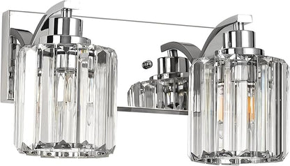 2 Lights Crystal Bathroom Vanity Light Modern Chrome Bathroom Light Fixture Bathroom Lighting Fixtures Over Mirror for Mirror E26 Base