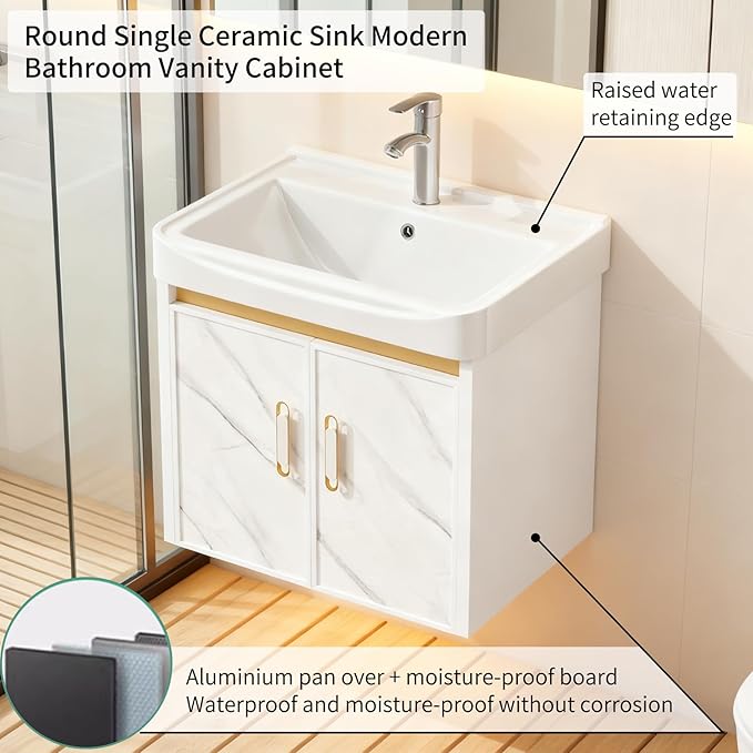 20-inch Off-White Wall-Mounted Compact Bathroom Mini Vanity Unit 20-inch Basin with Sink Designed for Compact Bathrooms Floating Vanity Unit