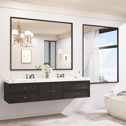 Bathroom Vanity Mirror 48x36 Inch, Matte Black Rectangle Bathroom Mirror, Anti-Rust, 4MM Tempered Glass, Wall-Mounted Mirror, Hangs Horizontally or Vertically for Bathroom & Bedroom