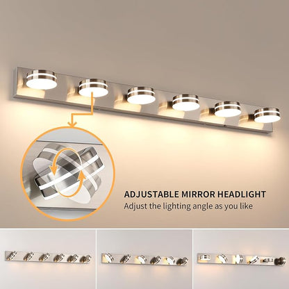 LED Modern Bathroom Vanity Light Fixtures 6-Light 47.24in 36W | LED Dimmable Bath Lights, Modern Wall Mounted Lighting Fixture with Rotating Lamp Head, Acrylic Metal, 5CCT Dimmable