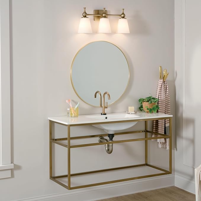 Kichler Cosabella 3 Light in Champagne Bronze with Satin Etched Cased Opal Glass Shades for Bathrooms and Powder Rooms, 24" W x 10.25" H, 55092CPZ