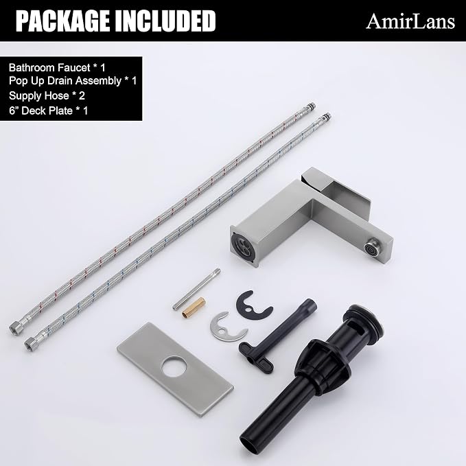 Single Hole Bathroom Faucet, Brushed Nickel Bathroom Sink Faucet | Single Handle 1 Hole Faucet for Bathroom Sink with Pop Up Stopper, Stainless Steel Vanity Faucet