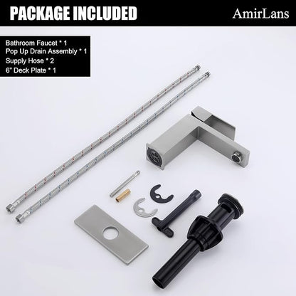 Single Hole Bathroom Faucet, Brushed Nickel Bathroom Sink Faucet | Single Handle 1 Hole Faucet for Bathroom Sink with Pop Up Stopper, Stainless Steel Vanity Faucet