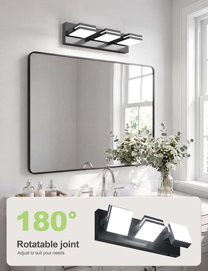 VOLISUN 3 Light Bathroom Vanity Light, 24 inch Dimmable Bathroom Light Fixtures Over Mirror, 5 Color Temperatures, 180°Rotatable Head, Black LED Vanity Lights for Bathrooms-ETL Certificated