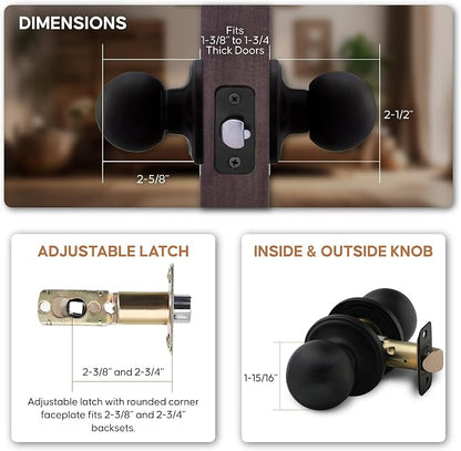 Copper Creek Colonial Passage Interior Door Knob – ANSI Grade-3 Certified, Modern Heavy Duty Handle, Easy Install and Reversible for Bedroom, Bathroom and Closets – Matte Black (2 Pack)