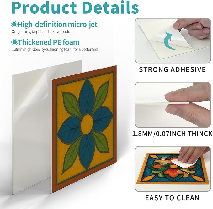 Easy Peel Stick wall Tile Stickers 6x6in Stick on backsplash Tiles,12Pcs | removable 3D tile for kitchen RV bathroom laundry backsplash decor,Ultra-high-definition printed 4-leaf-clover pattern