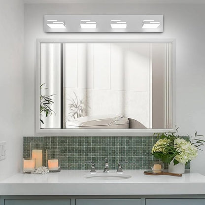 LED Modern Bathroom Vanity Light Fixtures, 4-Light 28-inch Dimmable Chrome Vanity Lights for Bathroom Lighting Fixtures Over Mirror, with 350° Rotatable Heads (Cool White 6000K)